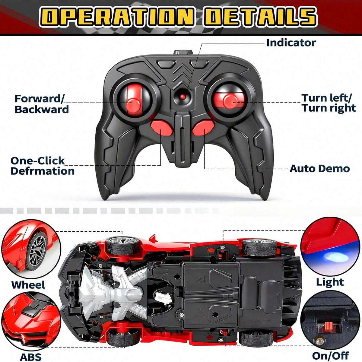 Red Transforming RC Robot Car for Kids Ages 3+, 1:18 Scale Remote Control Vehicle with One-Button Transformation and 360-Degree Drift for Birthday Gifts