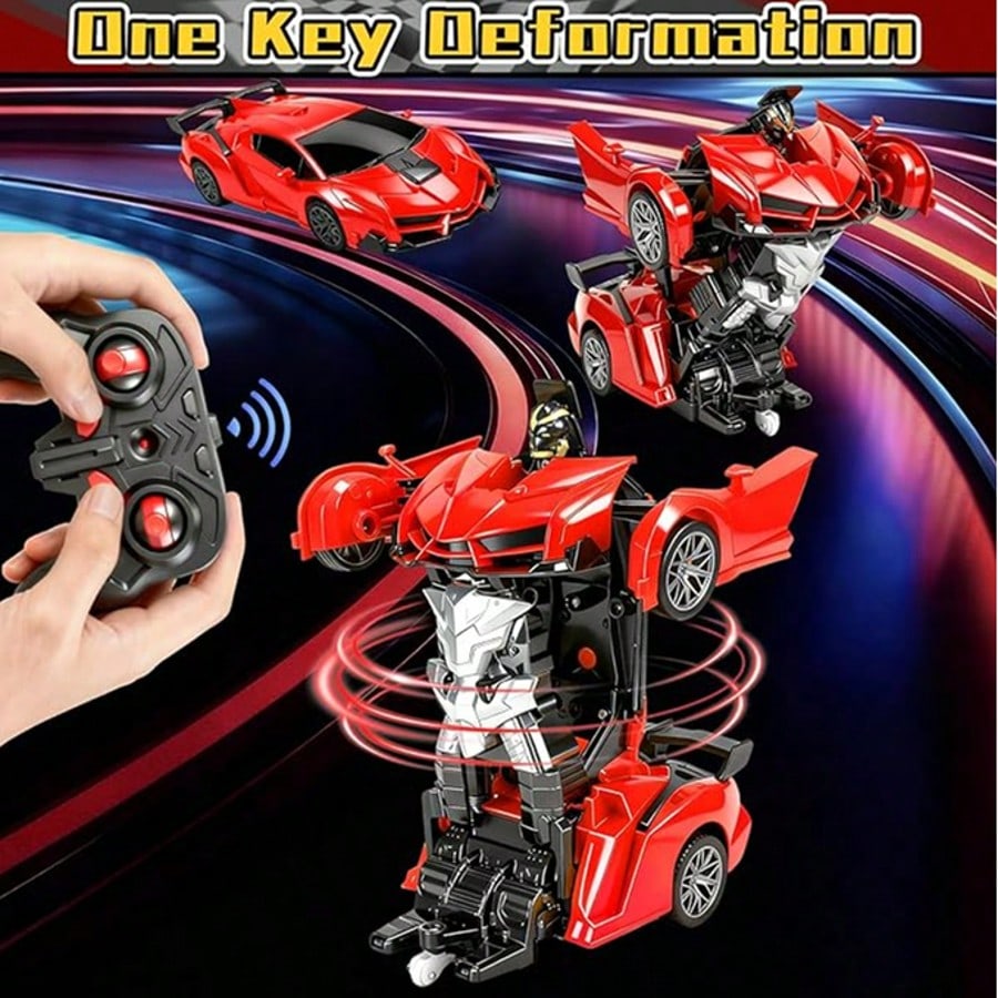 Red Transforming RC Robot Car for Kids Ages 3+, 1:18 Scale Remote Control Vehicle with One-Button Transformation and 360-Degree Drift for Birthday Gifts