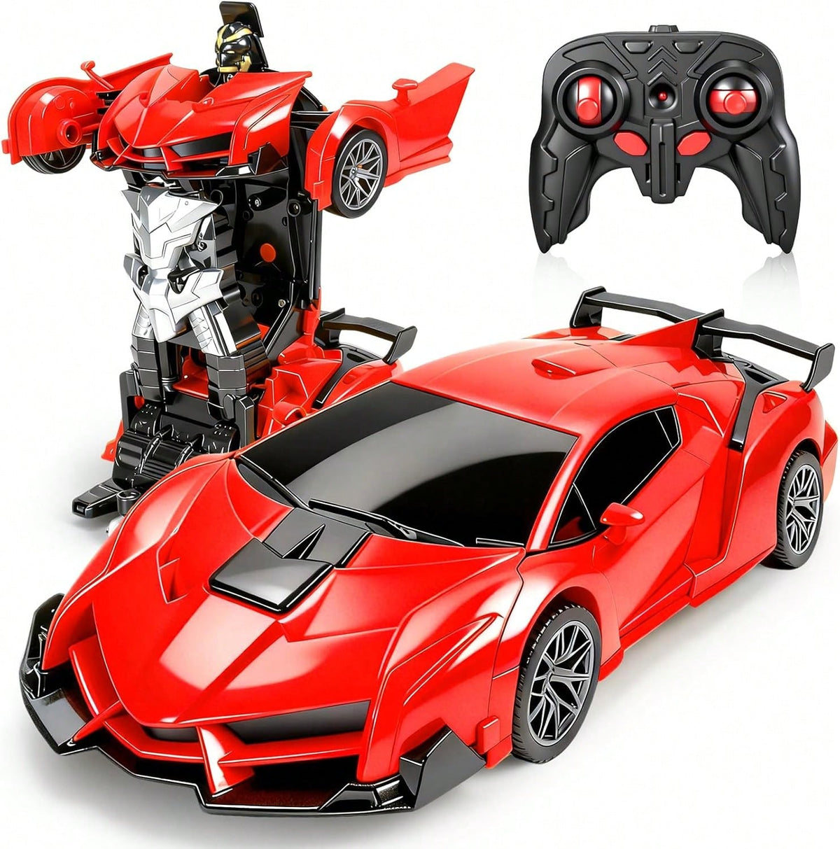 Red Transforming RC Robot Car for Kids Ages 3+, 1:18 Scale Remote Control Vehicle with One-Button Transformation and 360-Degree Drift for Birthday Gifts