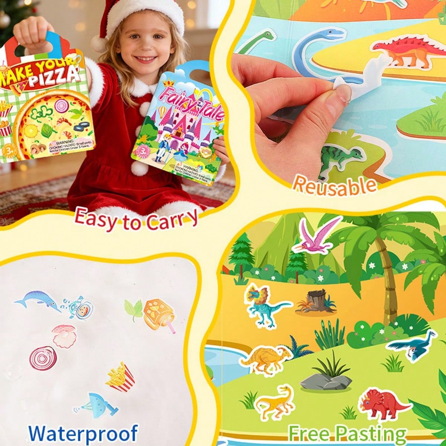 Reusable Sticker Books for Kids, Washable Jelly Stickers with 3-Pack Style Options for Creative Storytelling, Birthday Parties and Family Art Activities