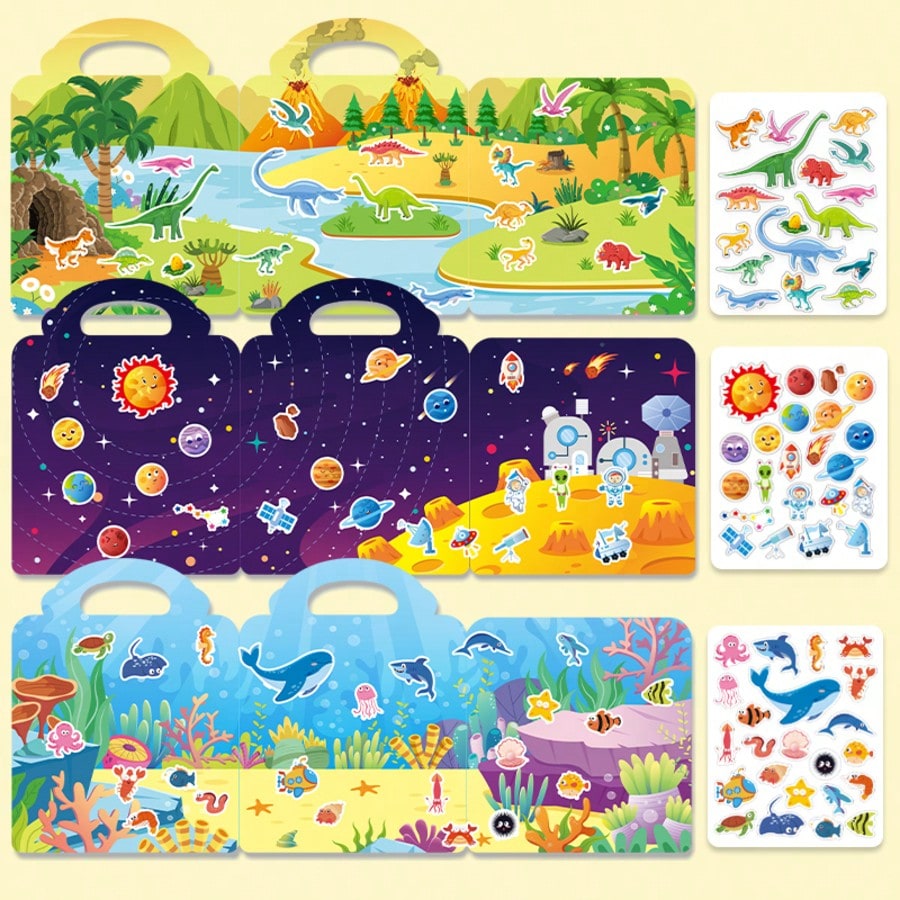 Reusable Sticker Books for Kids, Washable Jelly Stickers with 3-Pack Style Options for Creative Storytelling, Birthday Parties and Family Art Activities