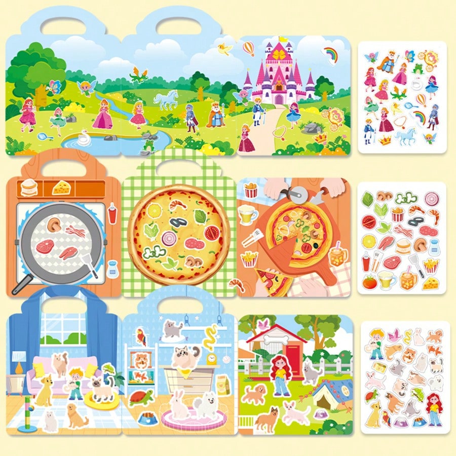 Reusable Sticker Books for Kids, Washable Jelly Stickers with 3-Pack Style Options for Creative Storytelling, Birthday Parties and Family Art Activities