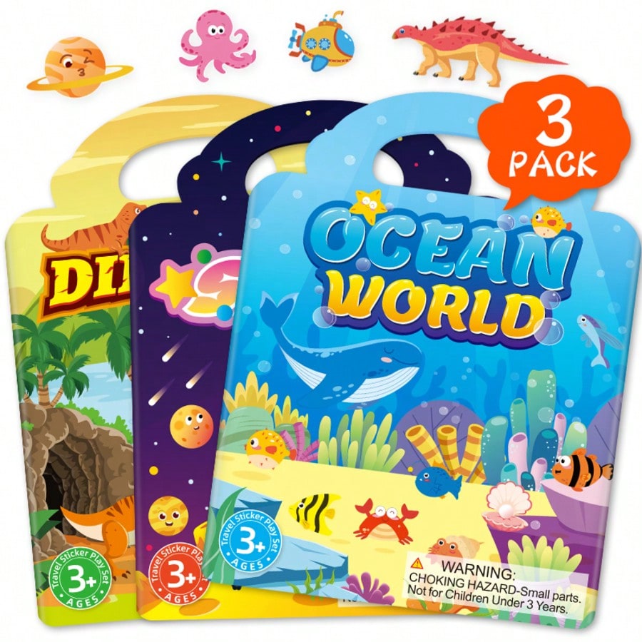 Reusable Sticker Books for Kids, Washable Jelly Stickers with 3-Pack Style Options for Creative Storytelling, Birthday Parties and Family Art Activities