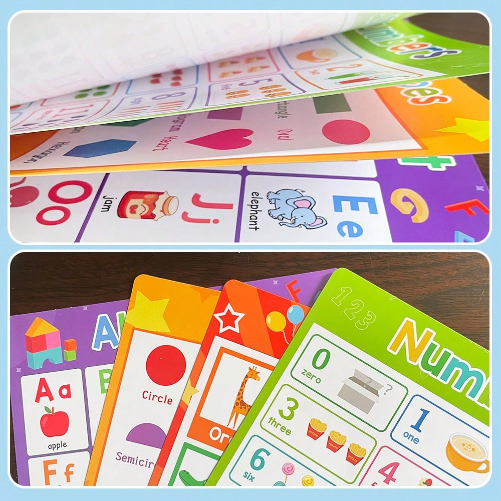English Learning Poster Set for Preschool, 20-Piece Teaching Aid Kit Including Flashcards, Emotions and Number Charts for Classroom and Homeschool