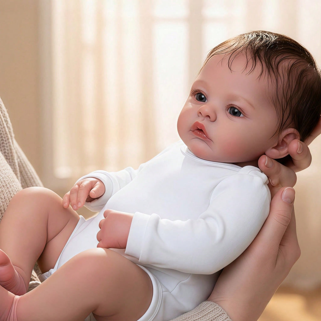 Reborn Baby Doll with Visible Veins, 18 Inch Lifelike Girl Vinyl Body with 3D Painted Skin and Vinyl Limbs, Handmade Collectible Art Doll for Birthday and Christmas Gifts