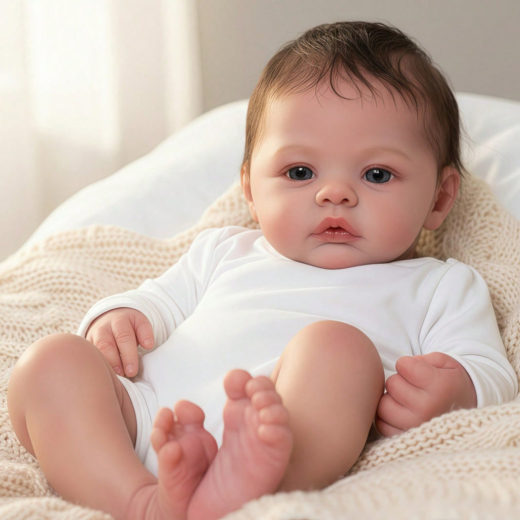 Reborn Baby Doll with Visible Veins, 18 Inch Lifelike Girl Vinyl Body with 3D Painted Skin and Vinyl Limbs, Handmade Collectible Art Doll for Birthday and Christmas Gifts
