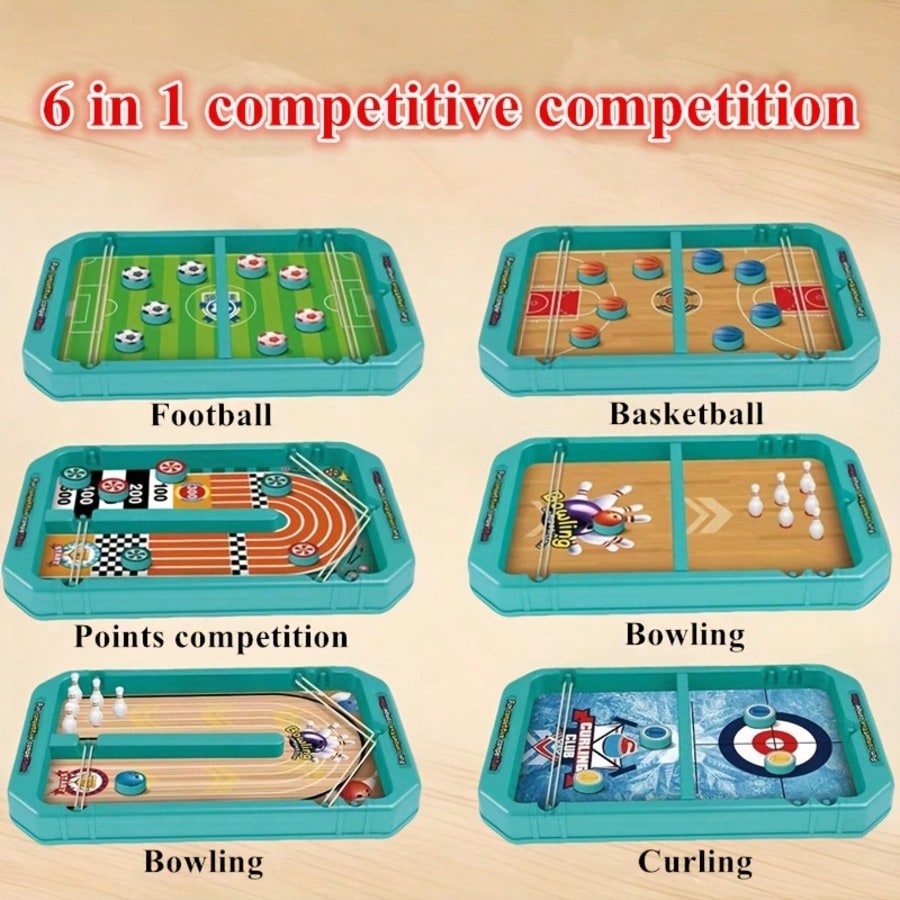 6-in-1 Tabletop Sports Game Set with Finger Football, Mini Bowling and Basketball Shooting for Interactive Family Game Nights and Party Fun