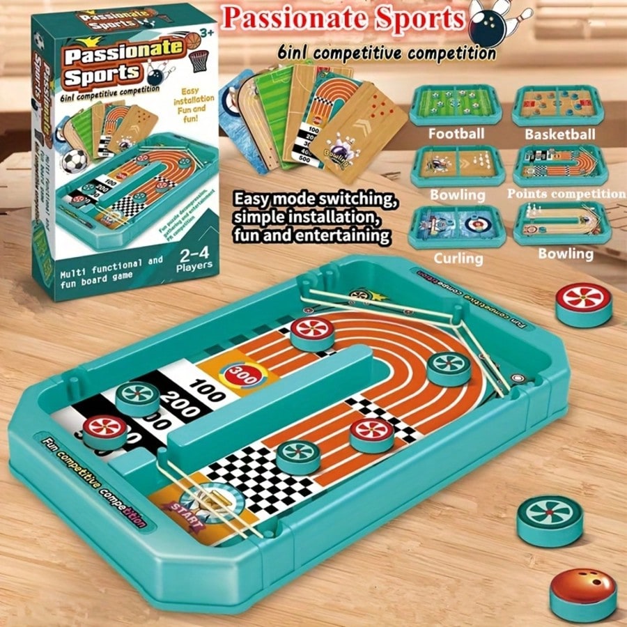 6-in-1 Tabletop Sports Game Set with Finger Football, Mini Bowling and Basketball Shooting for Interactive Family Game Nights and Party Fun