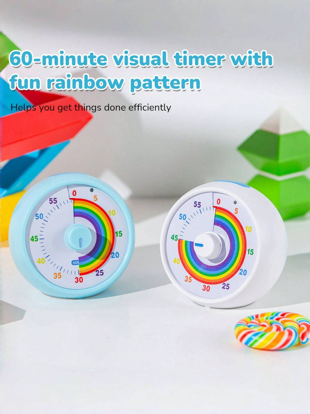 60 Minute Visual Timer for Kids with Rainbow Pattern, Silent Desktop Time Management Tool for Classroom, Homework, Office & Kitchen Routines