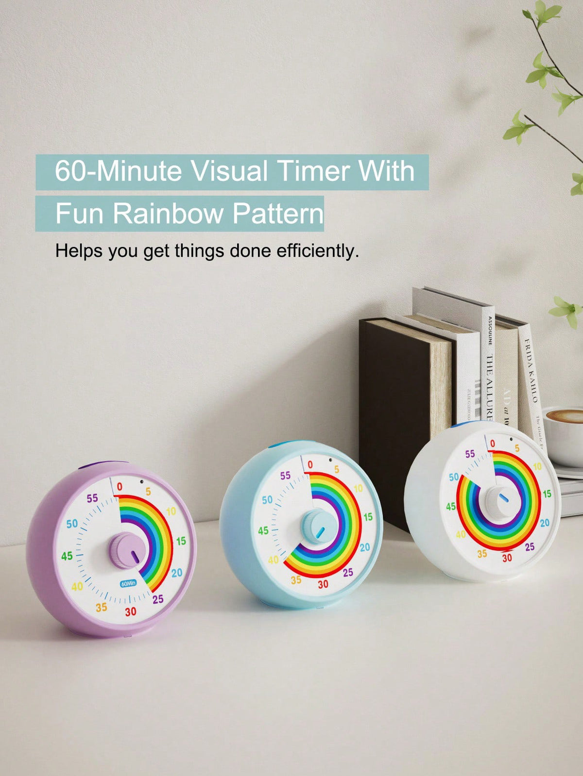 60 Minute Visual Timer for Kids with Rainbow Pattern, Silent Desktop Time Management Tool for Classroom, Homework, Office & Kitchen Routines