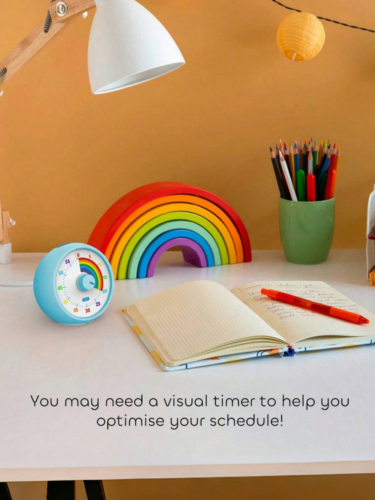 60 Minute Visual Timer for Kids with Rainbow Pattern, Silent Desktop Time Management Tool for Classroom, Homework, Office & Kitchen Routines