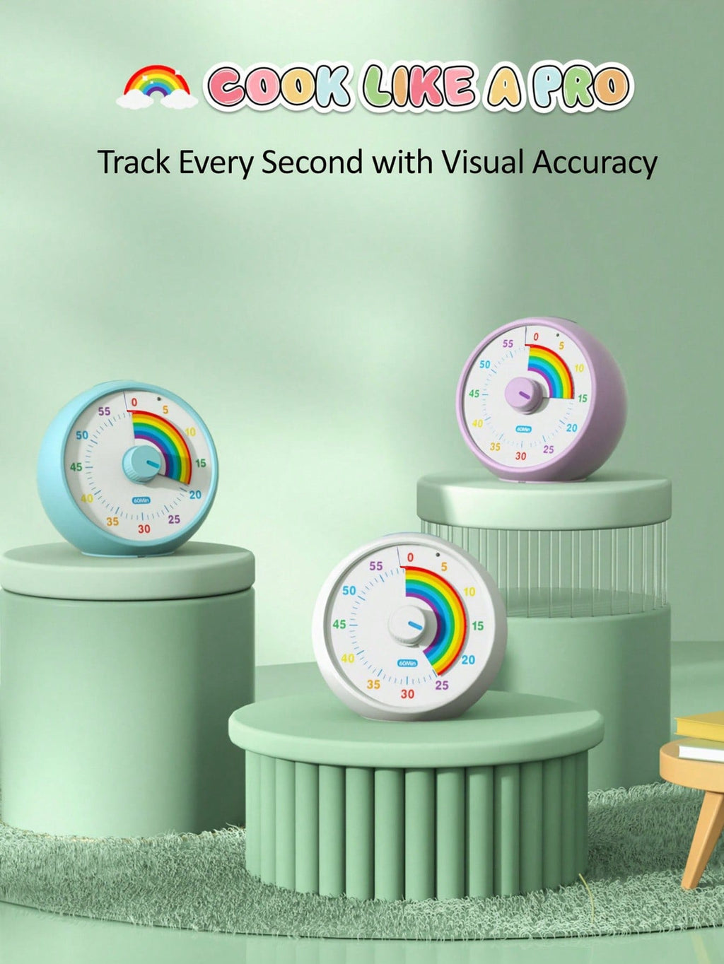 60 Minute Visual Timer for Kids with Rainbow Pattern, Silent Desktop Time Management Tool for Classroom, Homework, Office & Kitchen Routines