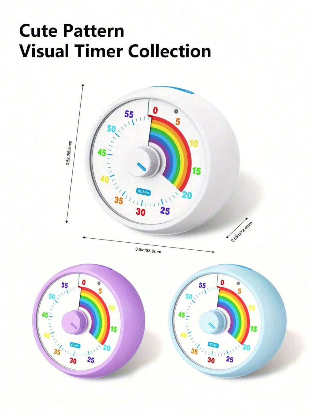 60 Minute Visual Timer for Kids with Rainbow Pattern, Silent Desktop Time Management Tool for Classroom, Homework, Office & Kitchen Routines