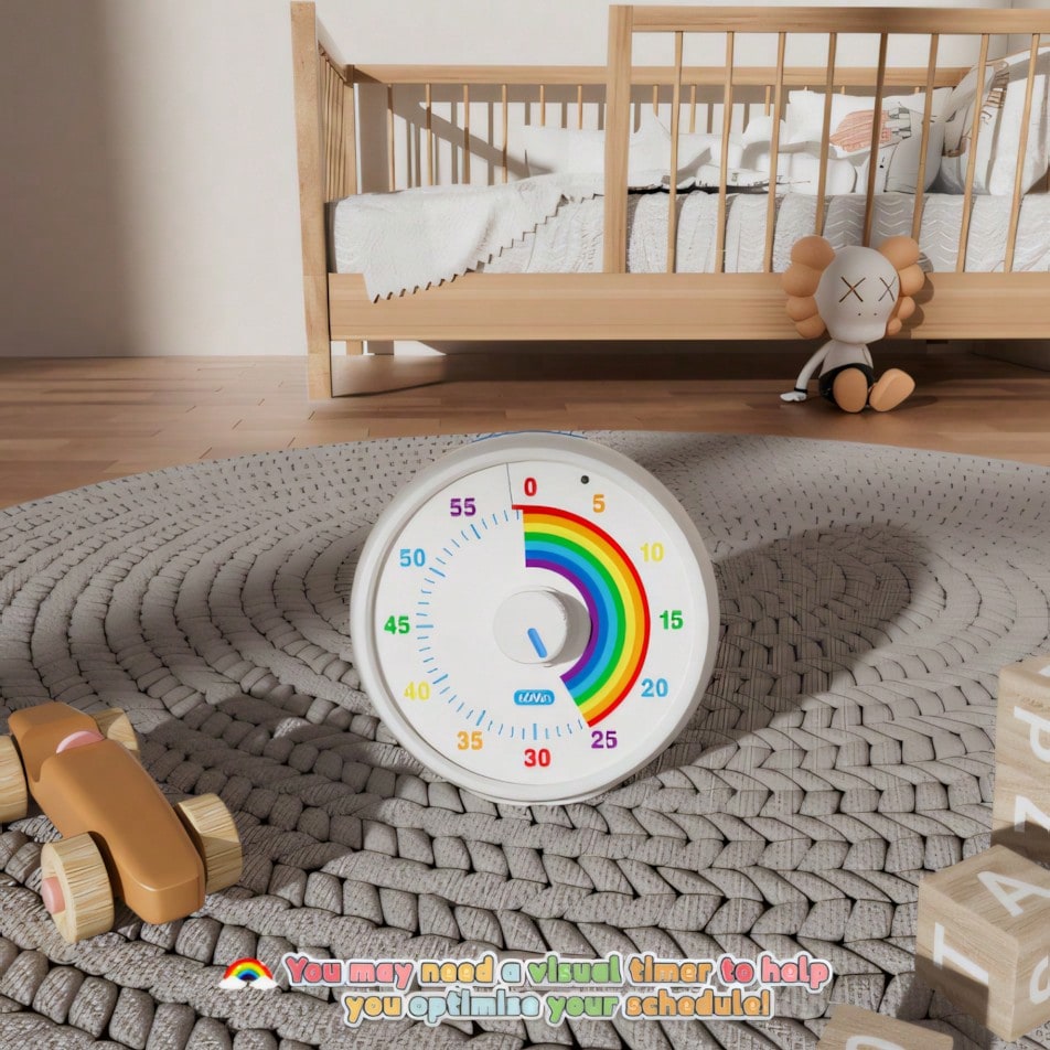 60 Minute Visual Timer for Kids with Rainbow Pattern, Silent Desktop Time Management Tool for Classroom, Homework, Office & Kitchen Routines
