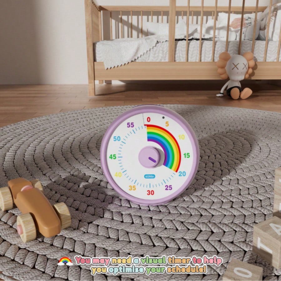 60 Minute Visual Timer for Kids with Rainbow Pattern, Silent Desktop Time Management Tool for Classroom, Homework, Office & Kitchen Routines