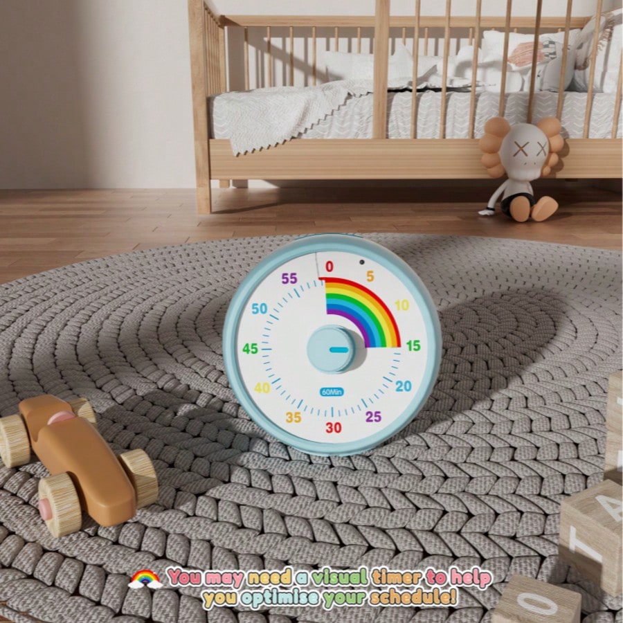 60 Minute Visual Timer for Kids with Rainbow Pattern, Silent Desktop Time Management Tool for Classroom, Homework, Office & Kitchen Routines