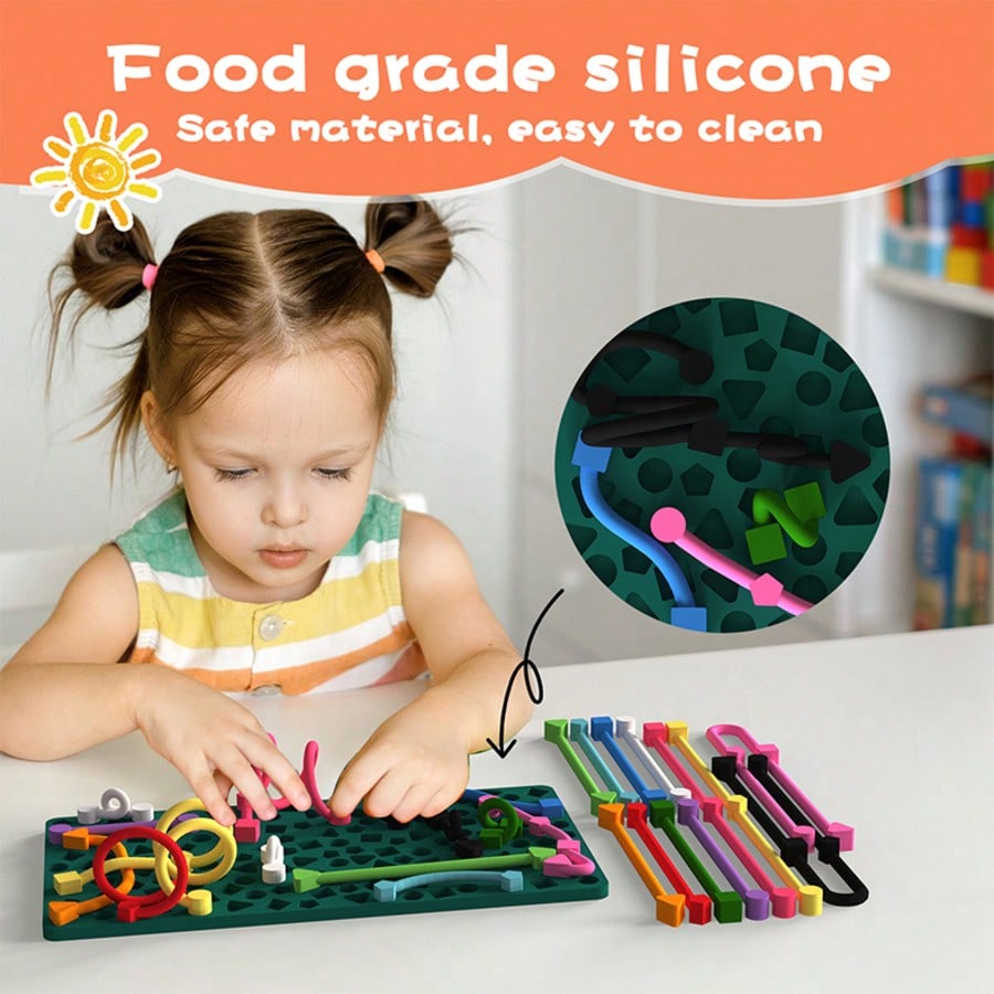 Sensory Activity Board, Quiet Silicone Fidget Toy with Storage Bag for Kids Ages 3+ and Adults, Travel Activities and Desk Breaks