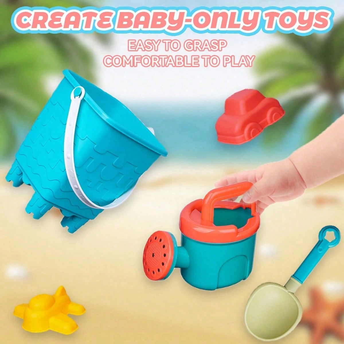 Beach Sand Toys Set for Kids, 8 or 16 Pieces with Bucket, Shovel and Sandcastle Building Tools for Summer Beach Trips, Outdoor Play and Camping Gifts