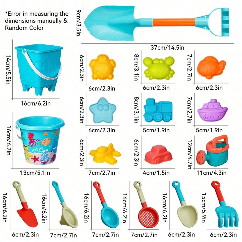 Beach Sand Toys Set for Kids, 8 or 16 Pieces with Bucket, Shovel and Sandcastle Building Tools for Summer Beach Trips, Outdoor Play and Camping Gifts