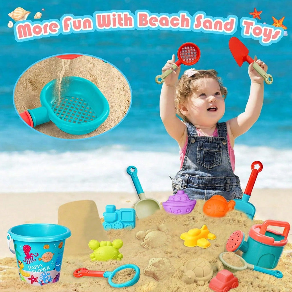 Beach Sand Toys Set for Kids, 8 or 16 Pieces with Bucket, Shovel and Sandcastle Building Tools for Summer Beach Trips, Outdoor Play and Camping Gifts