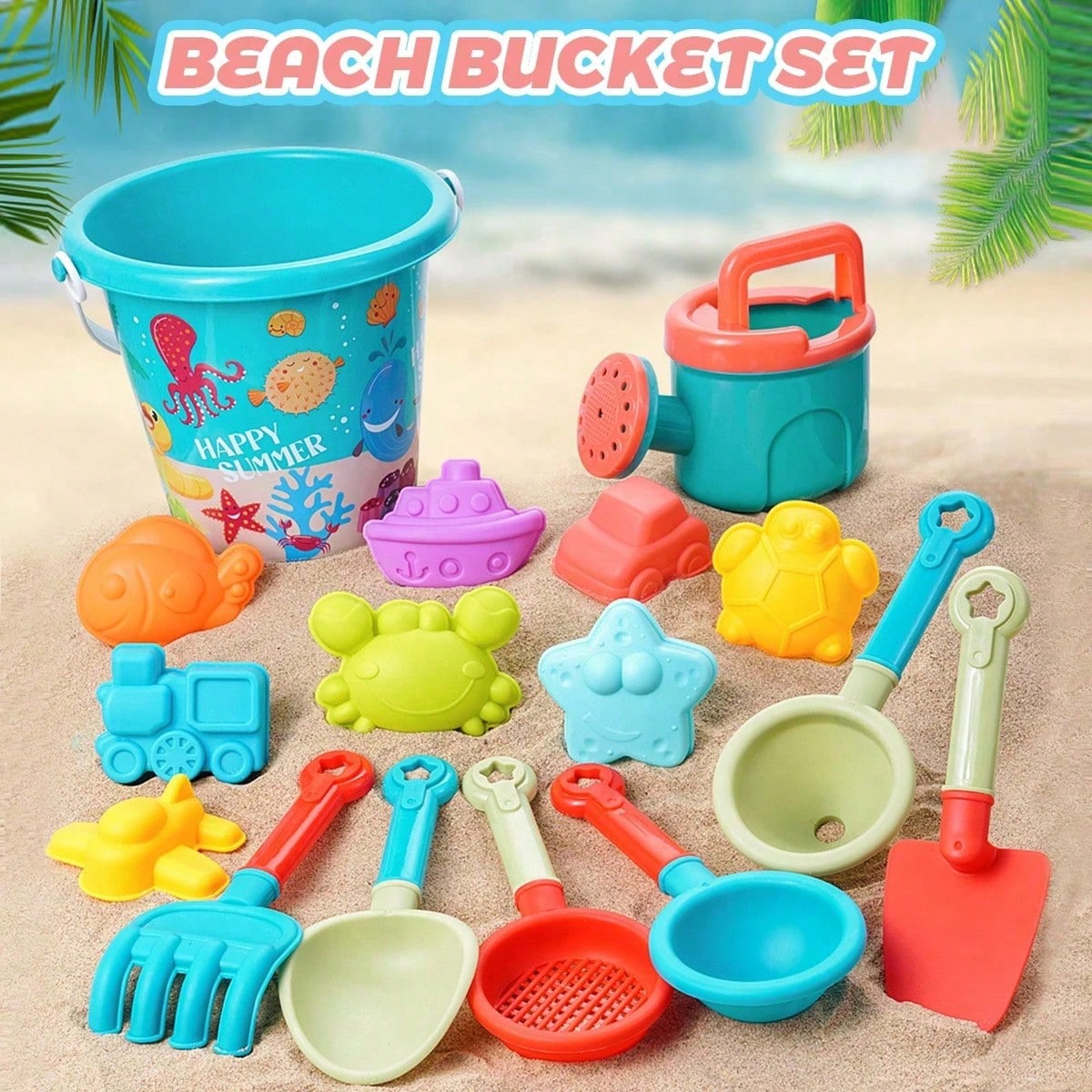 Beach Sand Toys Set for Kids, 8 or 16 Pieces with Bucket, Shovel and Sandcastle Building Tools for Summer Beach Trips, Outdoor Play and Camping Gifts