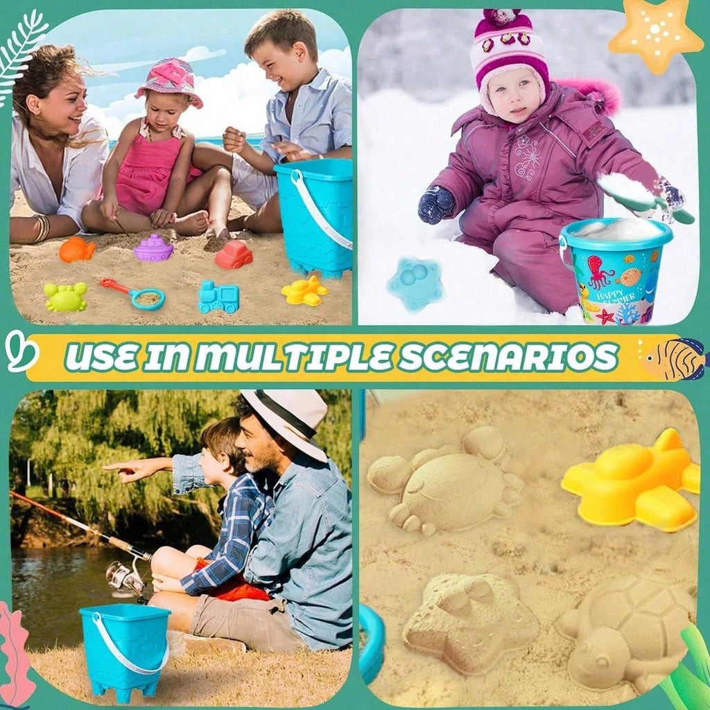 Beach Sand Toys Set for Kids, 8 or 16 Pieces with Bucket, Shovel and Sandcastle Building Tools for Summer Beach Trips, Outdoor Play and Camping Gifts