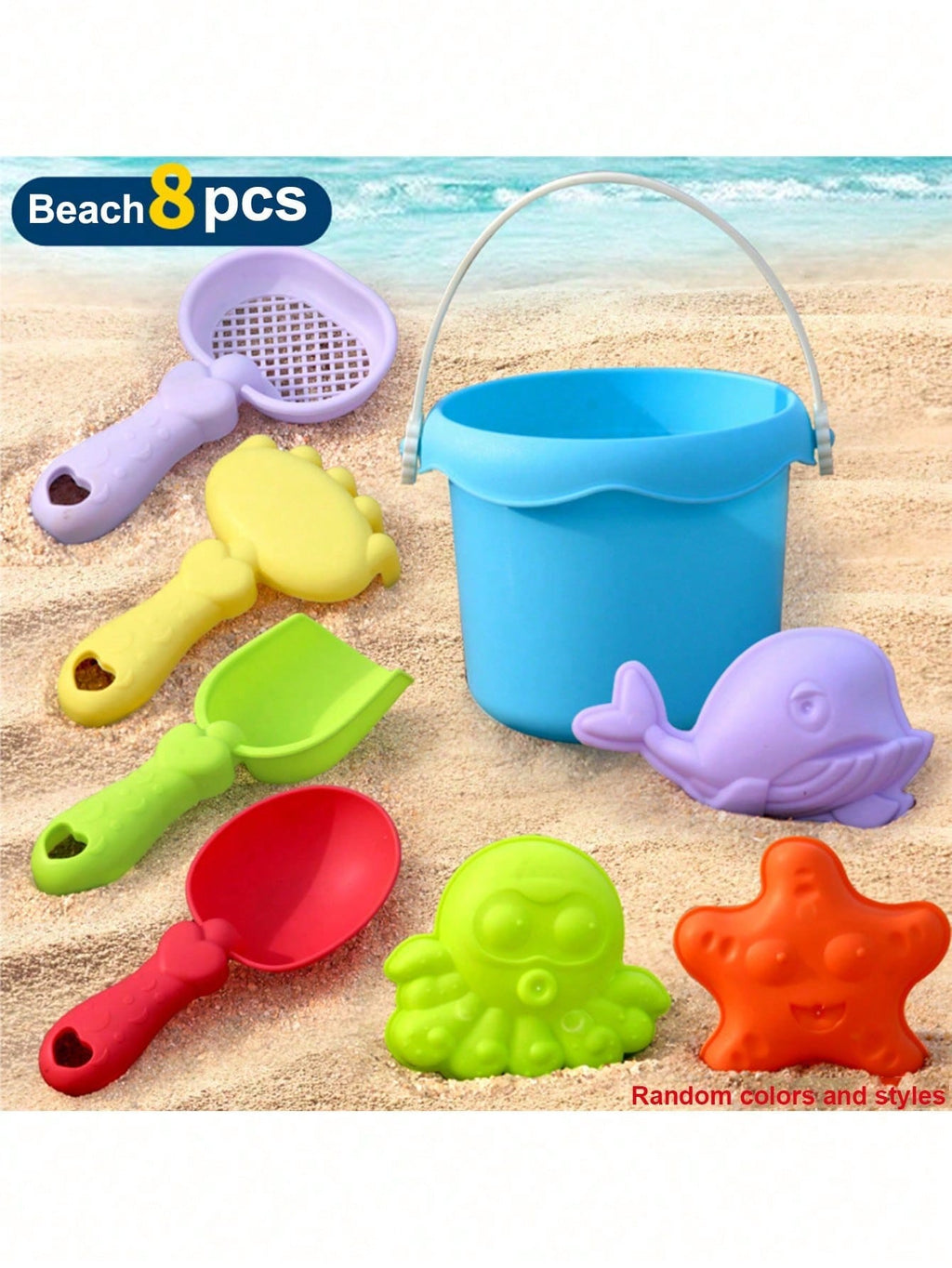 Beach Sand Toys Set for Kids, 8 or 16 Pieces with Bucket, Shovel and Sandcastle Building Tools for Summer Beach Trips, Outdoor Play and Camping Gifts