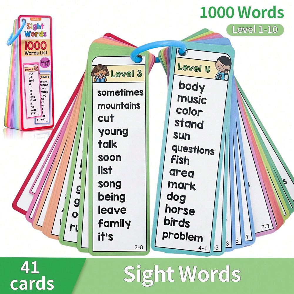 1000 English Sight Words Flashcards, Lachilly 41-Card Learning Set for Guided Reading Games, Vocabulary Practice and Homeschool Literacy Activities