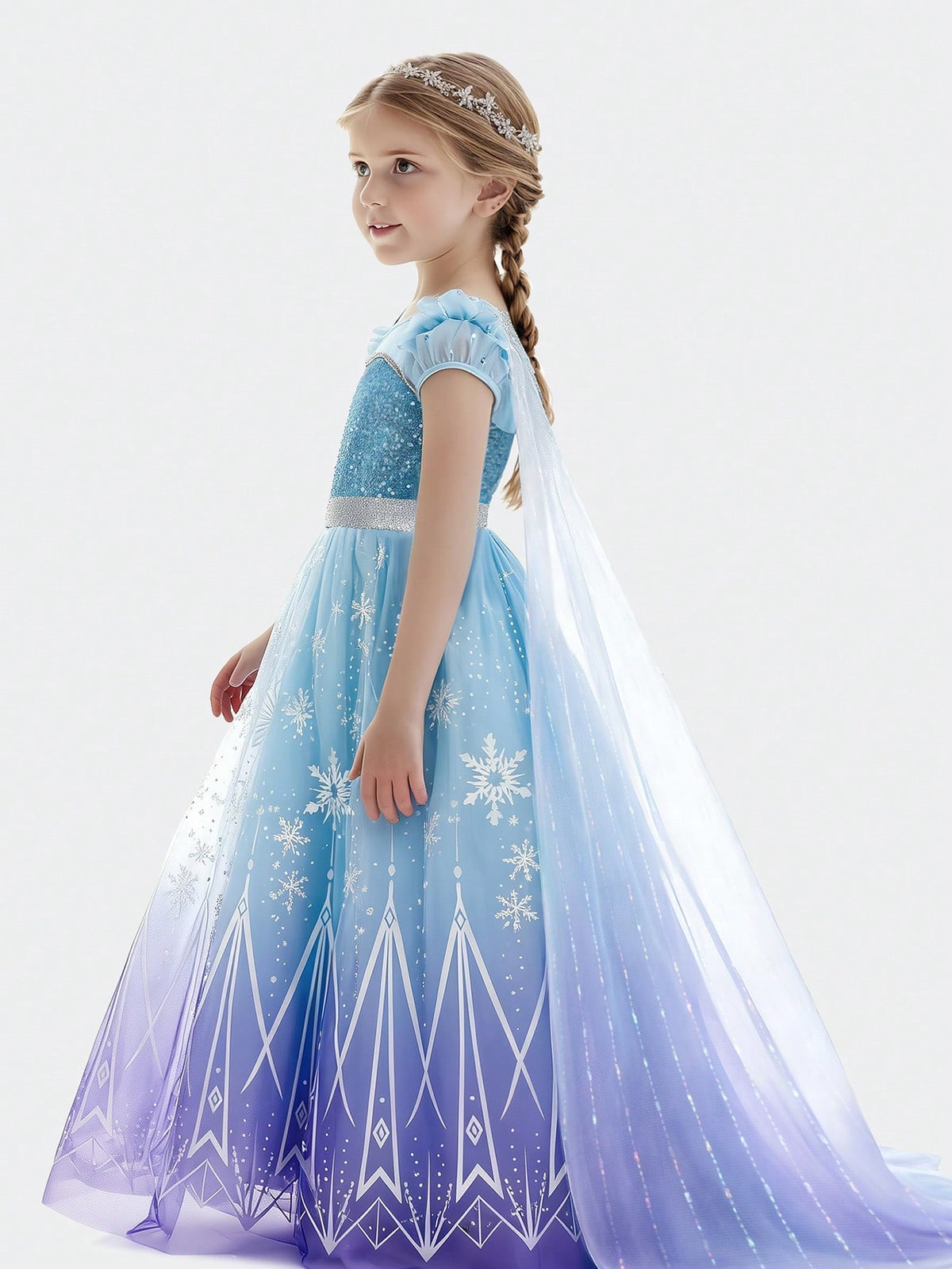 Blue Light Up Princess Dress for Girls, Kids Dress Up Costume for Birthday Parties, Halloween Cosplay, Holiday Celebrations and Imaginative Play