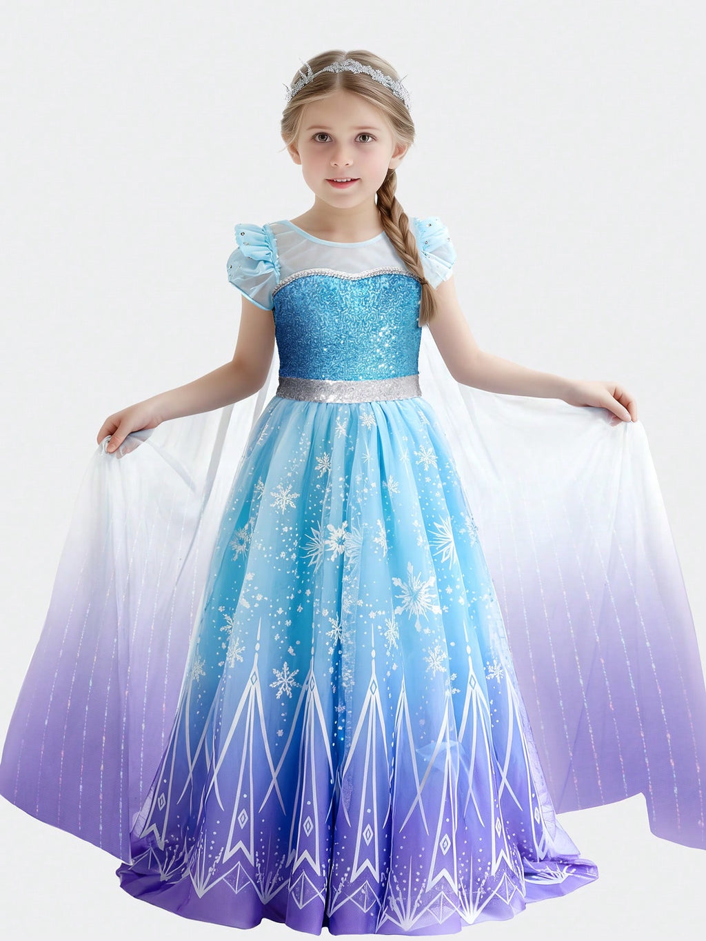 Blue Light Up Princess Dress for Girls, Kids Dress Up Costume for Birthday Parties, Halloween Cosplay, Holiday Celebrations and Imaginative Play