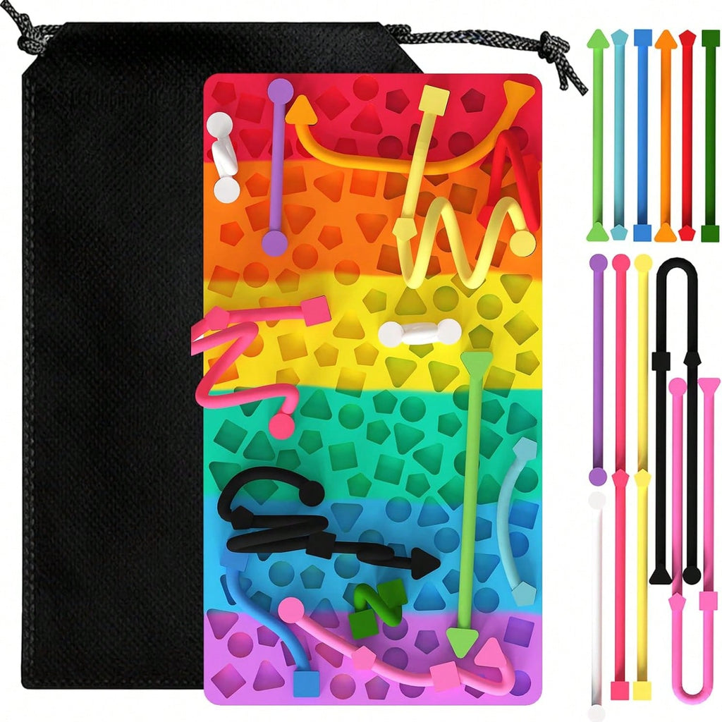 Sensory Activity Board, Quiet Silicone Fidget Toy with Storage Bag for Kids Ages 3+ and Adults, Travel Activities and Desk Breaks