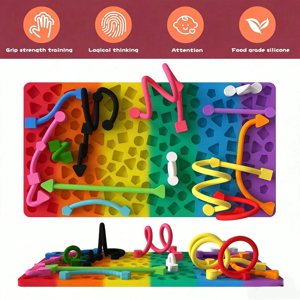 Sensory Activity Board, Quiet Silicone Fidget Toy with Storage Bag for Kids Ages 3+ and Adults, Travel Activities and Desk Breaks