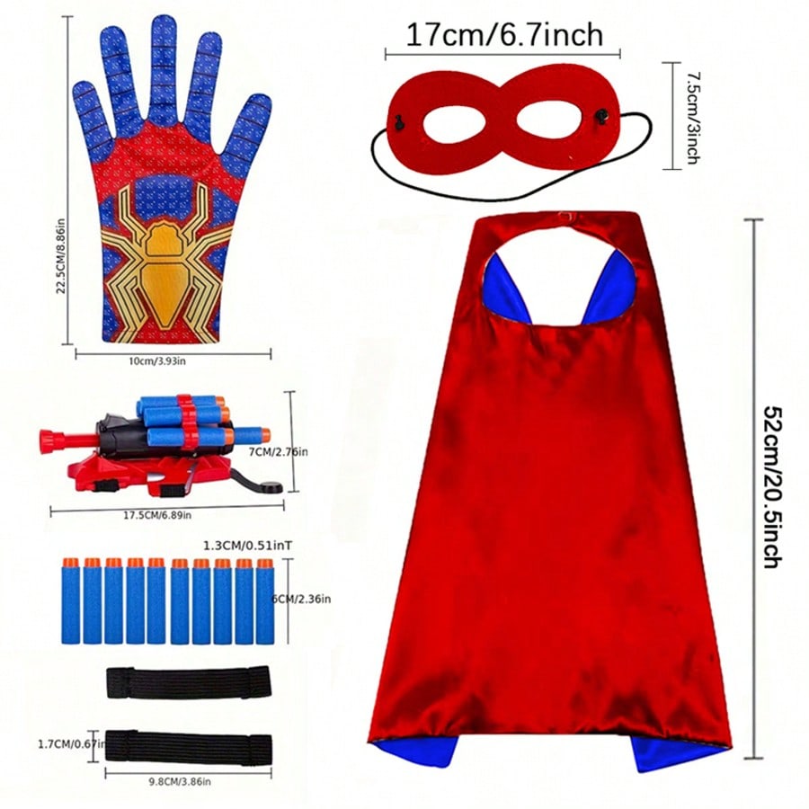 Superhero Foam Dart Blaster Costume Set by B.B.STUDY, Red Role Play Outfit with 10 Foam Darts, Mask, Gloves and Reversible Cape for Parties