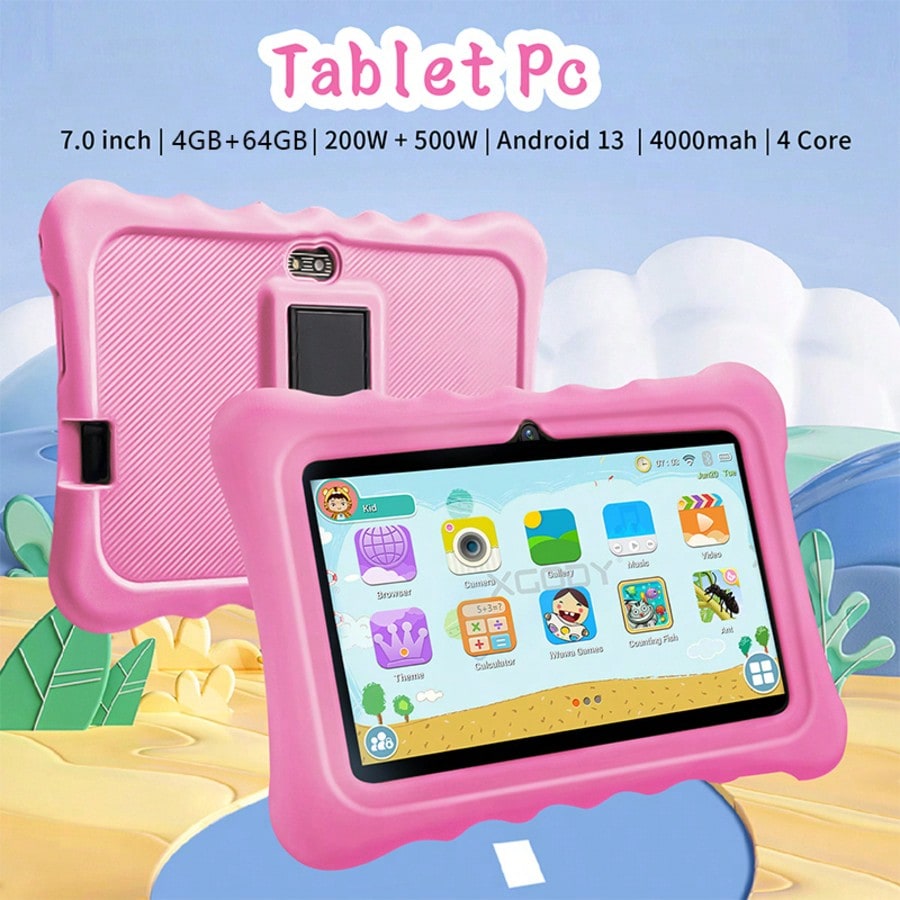 Kids WiFi Tablet with Parental Controls, 7-Inch Android 13 HD IPS Screen, 4GB RAM 64GB Storage, Dual Cameras and 4000mAh Battery for Learning and Games