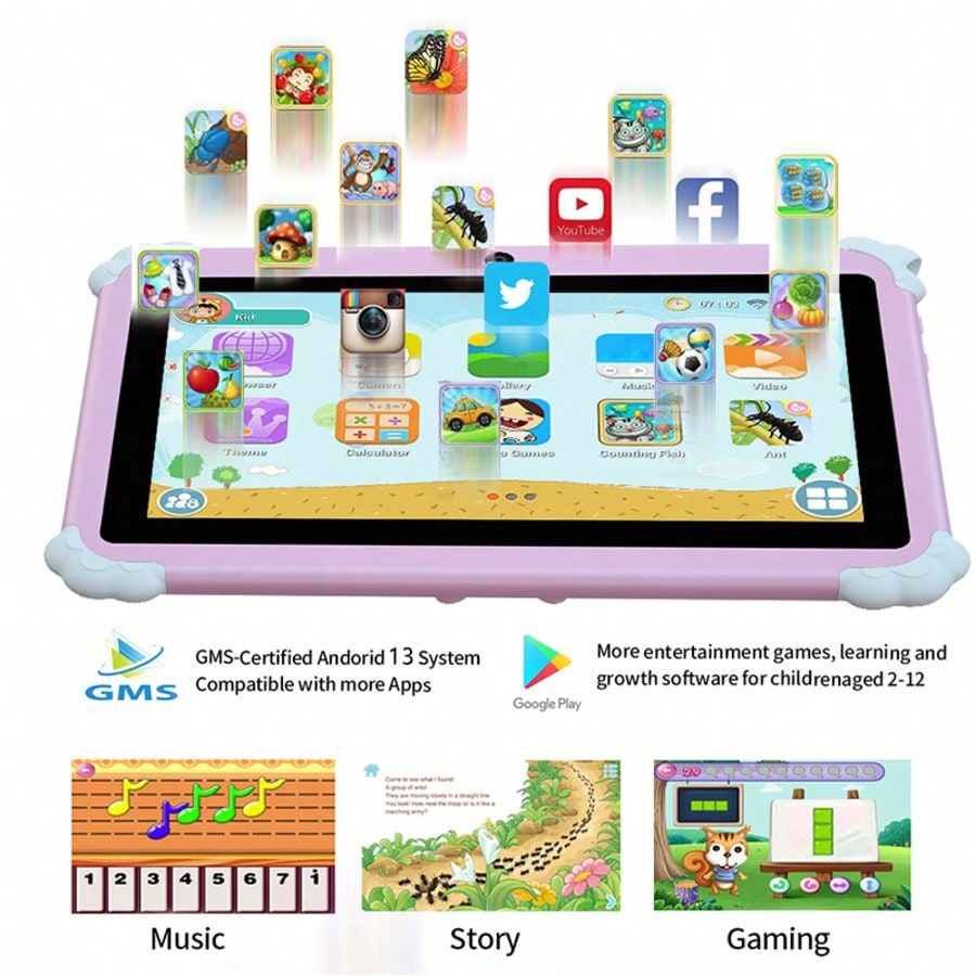 Android 13 Kids Learning Tablet, 7-Inch HD IPS Display, 4GB RAM 64GB Storage, WiFi, Parental Controls, Dual Cameras and 4000mAh Battery