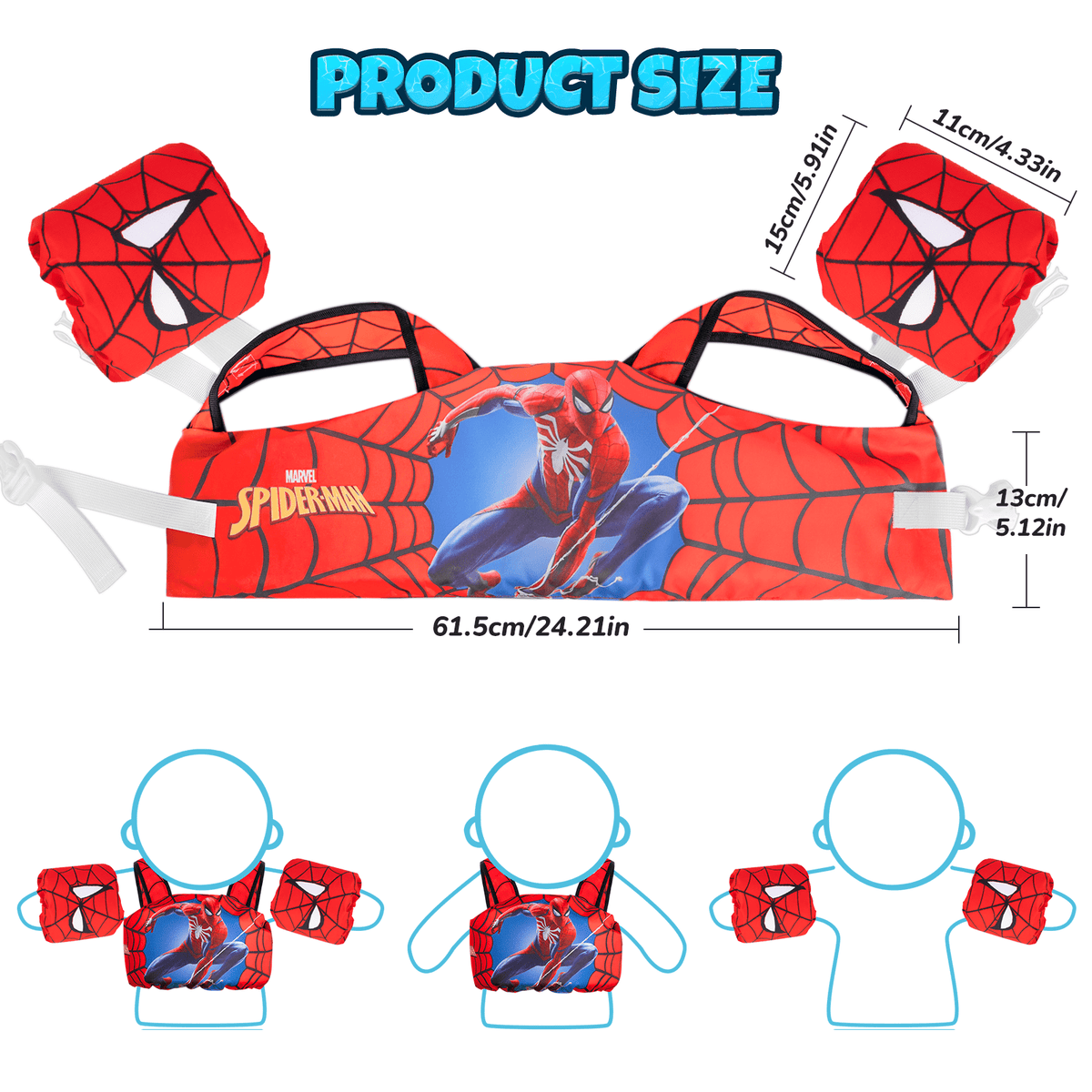 Toddler Swim Vest 3-in-1 Adjustable Floaties with Detachable Arm Bands, Listed for Kids Ages 2–7 and 22–66 lbs, Pool & Beach Swimming Accessory