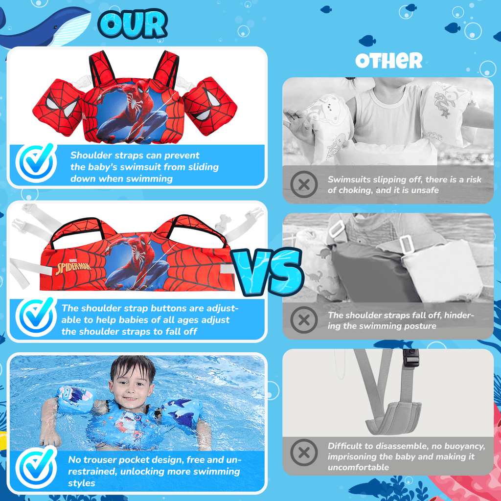 Toddler Swim Vest 3-in-1 Adjustable Floaties with Detachable Arm Bands, Listed for Kids Ages 2–7 and 22–66 lbs, Pool & Beach Swimming Accessory