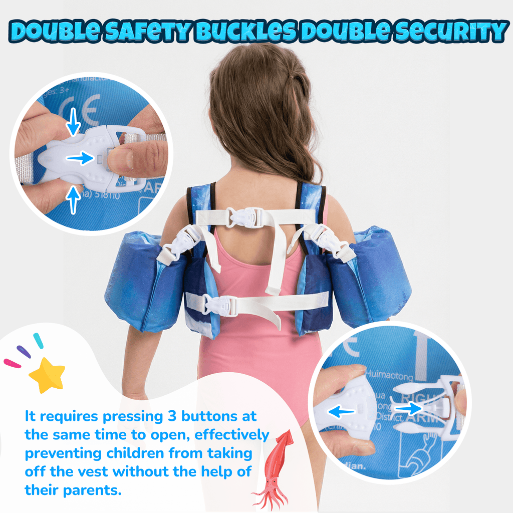 Toddler Swim Vest 3-in-1 Adjustable Floaties with Detachable Arm Bands, Listed for Kids Ages 2–7 and 22–66 lbs, Pool & Beach Swimming Accessory