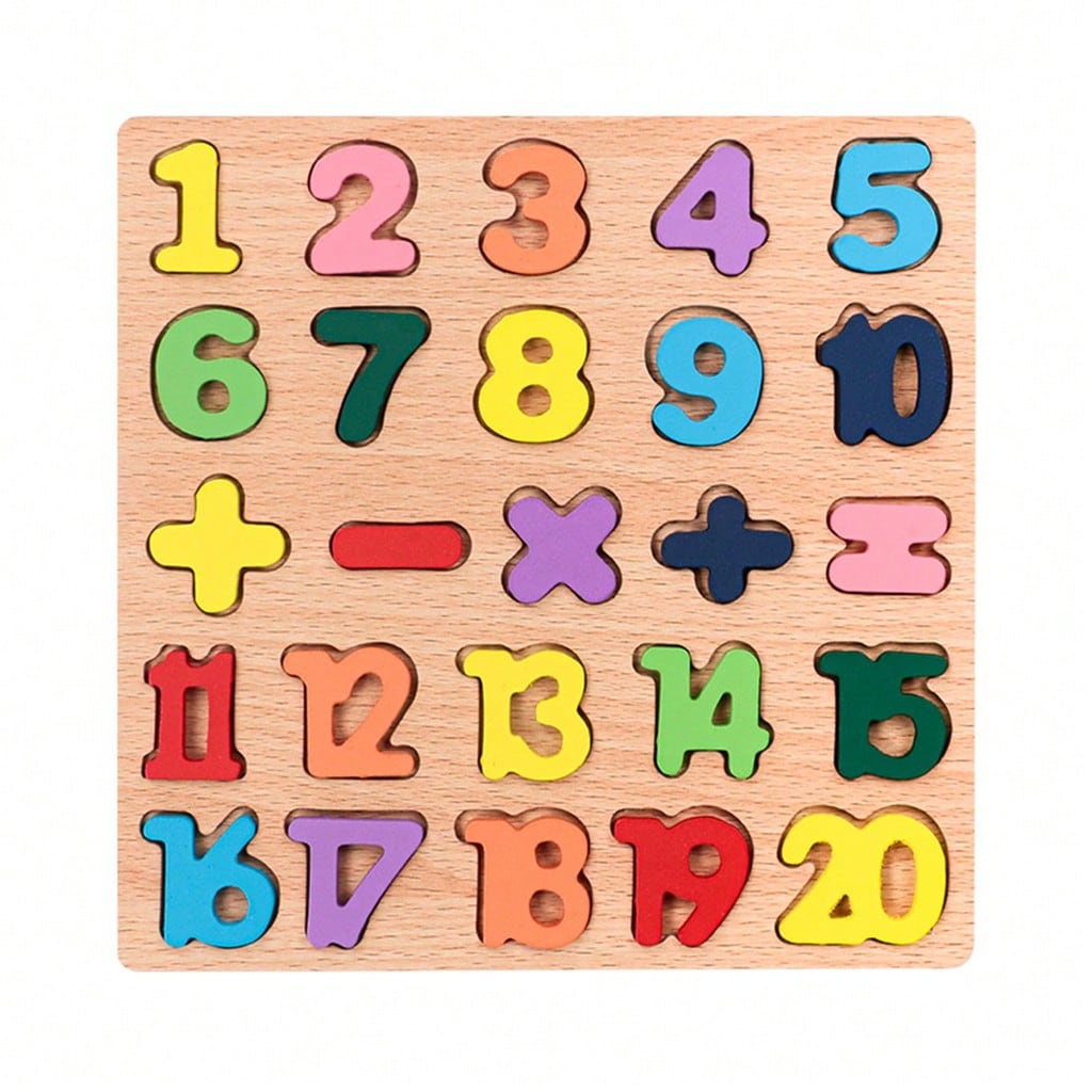 Wooden Learning Puzzle Board 4-in-1 for Kids, Numbers, Letters and Shapes Activity Set for Montessori-Inspired Early Learning and Gifts