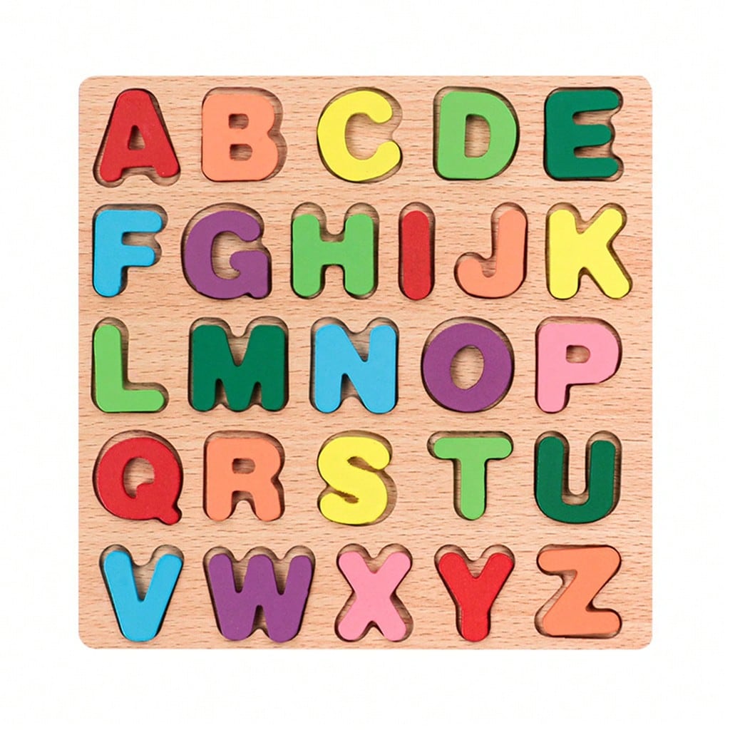 Wooden Learning Puzzle Board 4-in-1 for Kids, Numbers, Letters and Shapes Activity Set for Montessori-Inspired Early Learning and Gifts
