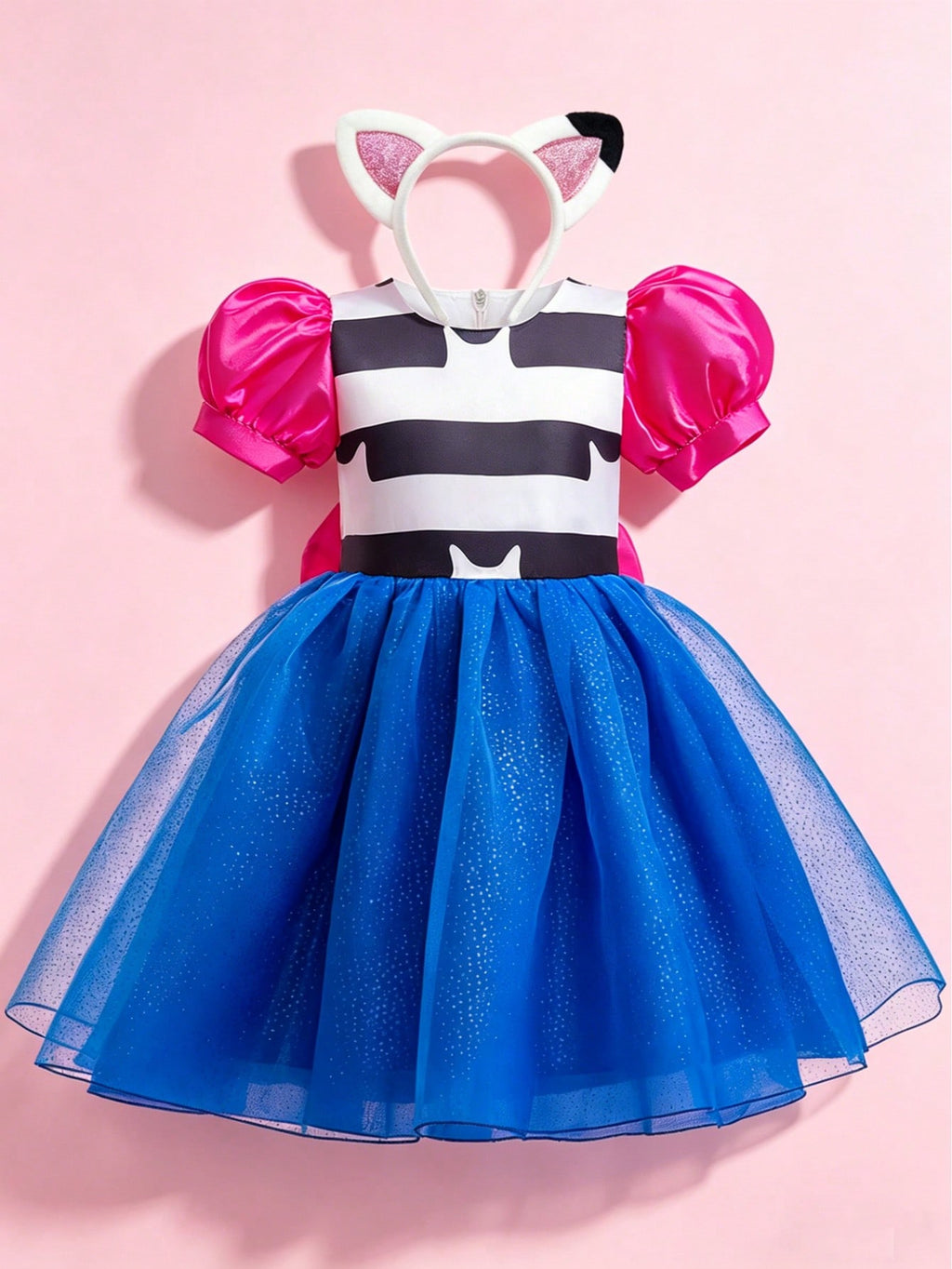 Cat Costume for Girls, 2-Piece Blue Dress and Headpiece Set for Halloween, Carnival Dress Up, Birthday Parties and Imaginative Animal Role Play