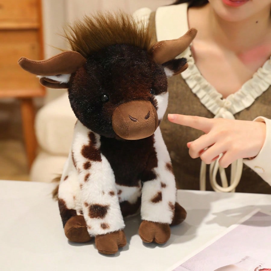 Sitting Cow Stuffed Animal 30cm, Soft Angus Cattle Plush Doll in Five Colors, Decorative Pillow and Farm Animal Birthday Gift for Cow Lovers