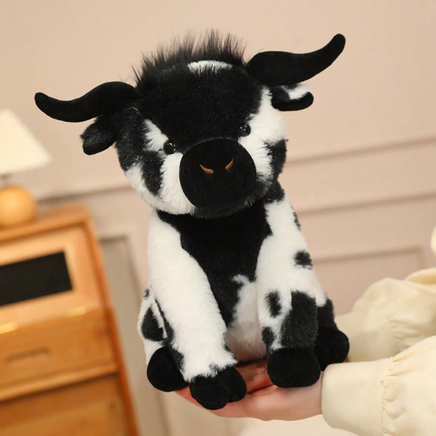 Sitting Cow Stuffed Animal 30cm, Soft Angus Cattle Plush Doll in Five Colors, Decorative Pillow and Farm Animal Birthday Gift for Cow Lovers