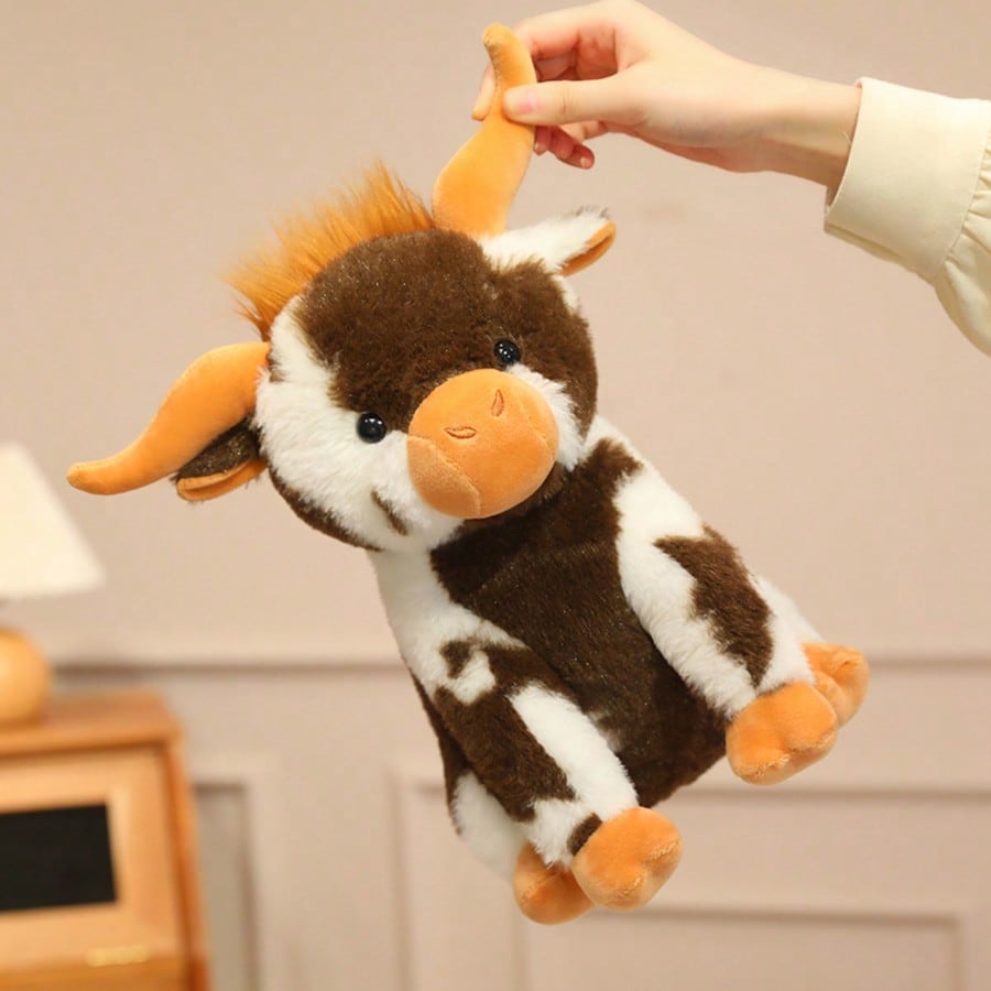 Sitting Cow Stuffed Animal 30cm, Soft Angus Cattle Plush Doll in Five Colors, Decorative Pillow and Farm Animal Birthday Gift for Cow Lovers