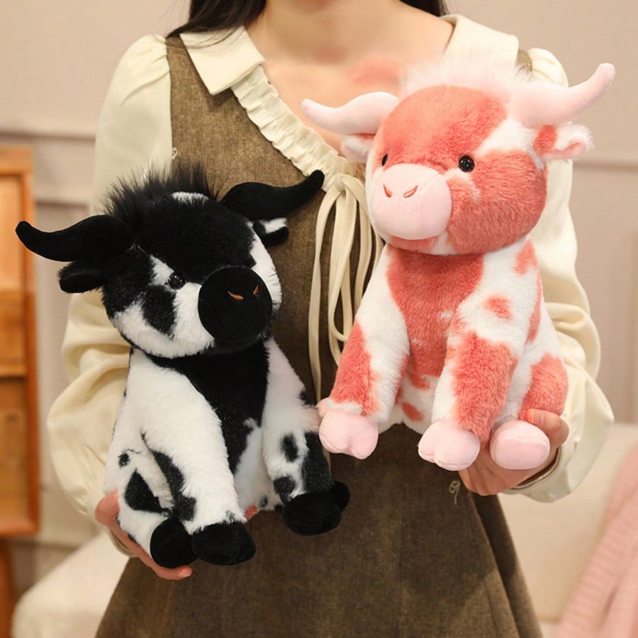 Sitting Cow Stuffed Animal 30cm, Soft Angus Cattle Plush Doll in Five Colors, Decorative Pillow and Farm Animal Birthday Gift for Cow Lovers