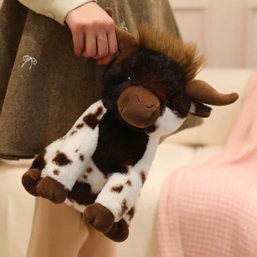 Sitting Cow Stuffed Animal 30cm, Soft Angus Cattle Plush Doll in Five Colors, Decorative Pillow and Farm Animal Birthday Gift for Cow Lovers