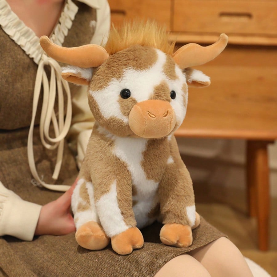 Sitting Cow Stuffed Animal 30cm, Soft Angus Cattle Plush Doll in Five Colors, Decorative Pillow and Farm Animal Birthday Gift for Cow Lovers