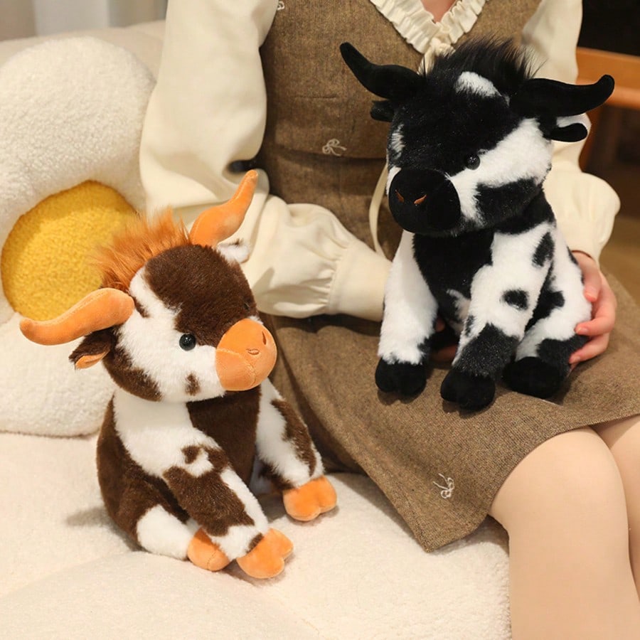 Sitting Cow Stuffed Animal 30cm, Soft Angus Cattle Plush Doll in Five Colors, Decorative Pillow and Farm Animal Birthday Gift for Cow Lovers