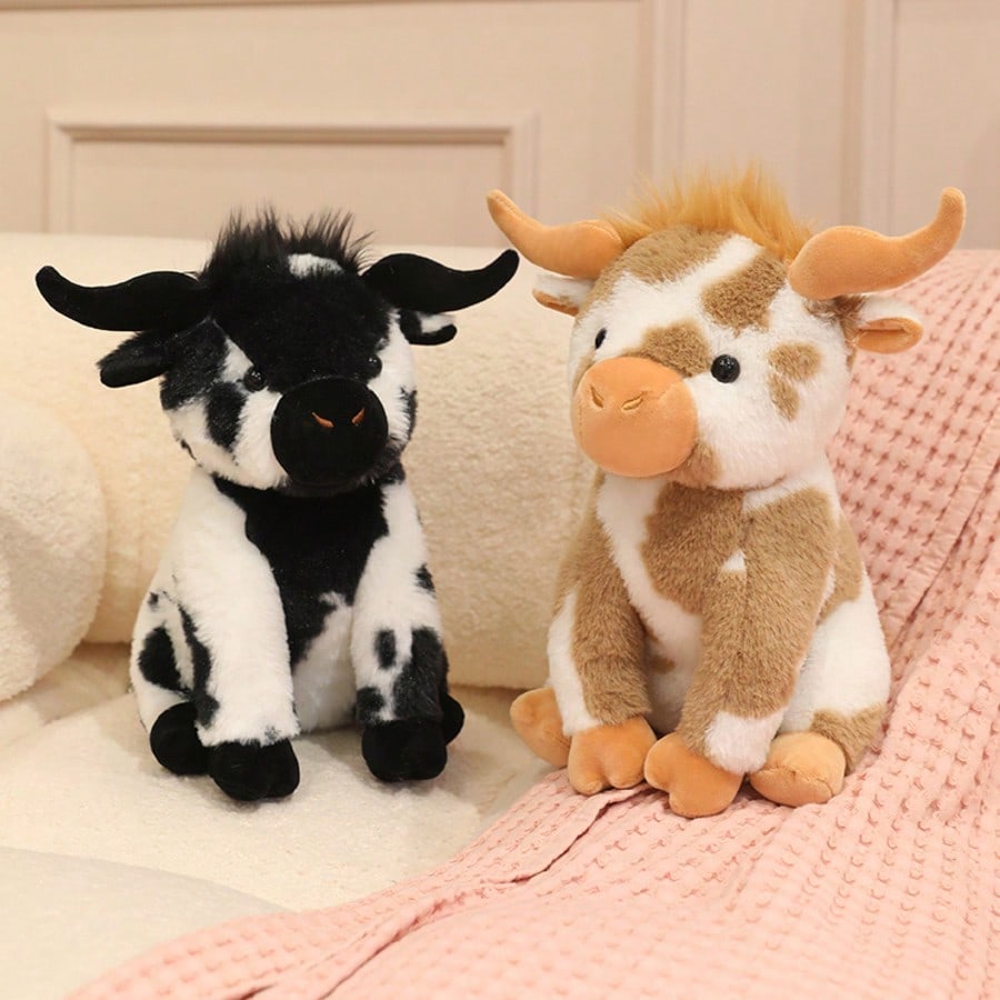 Sitting Cow Stuffed Animal 30cm, Soft Angus Cattle Plush Doll in Five Colors, Decorative Pillow and Farm Animal Birthday Gift for Cow Lovers