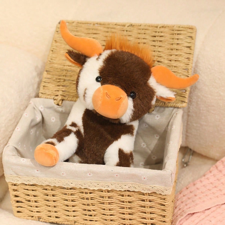 Sitting Cow Stuffed Animal 30cm, Soft Angus Cattle Plush Doll in Five Colors, Decorative Pillow and Farm Animal Birthday Gift for Cow Lovers